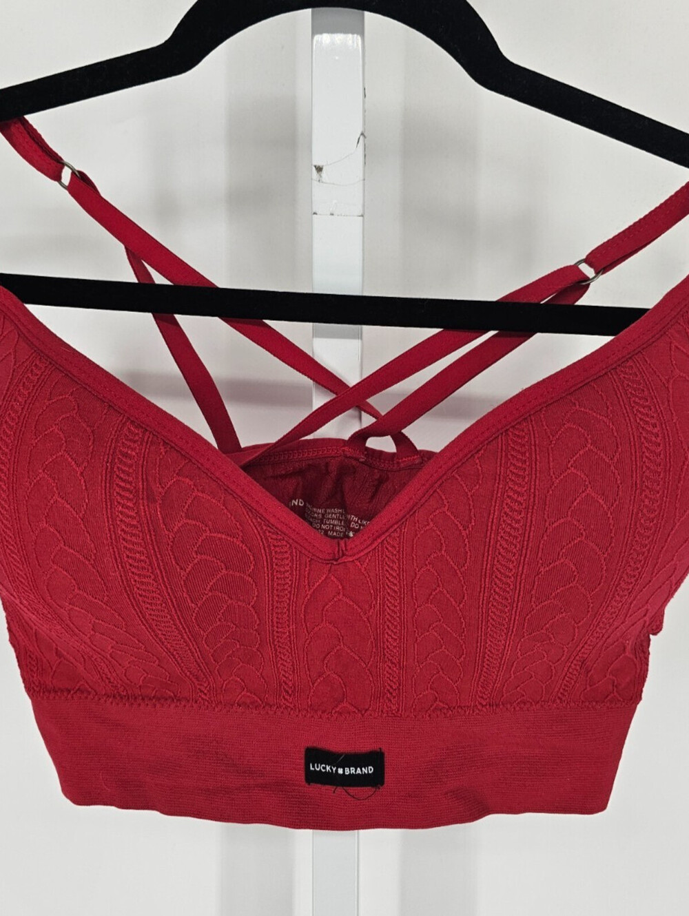 Lucky Brand Womens Sz XL Longline Bralette Bra Red Textured Strappy